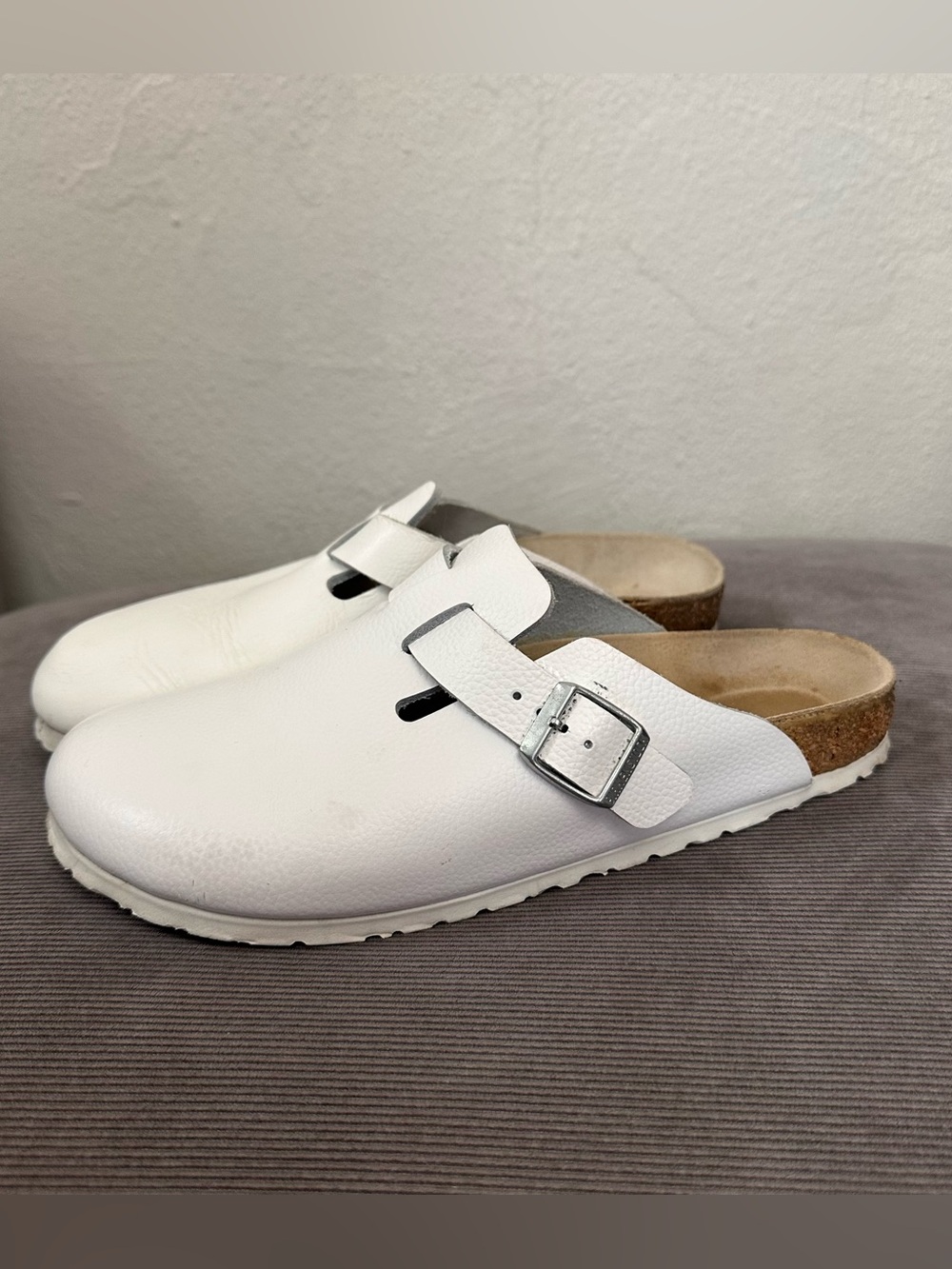 Pre owned BIRKENSTOCK Boston Super Grip Leather White Clogs size 40